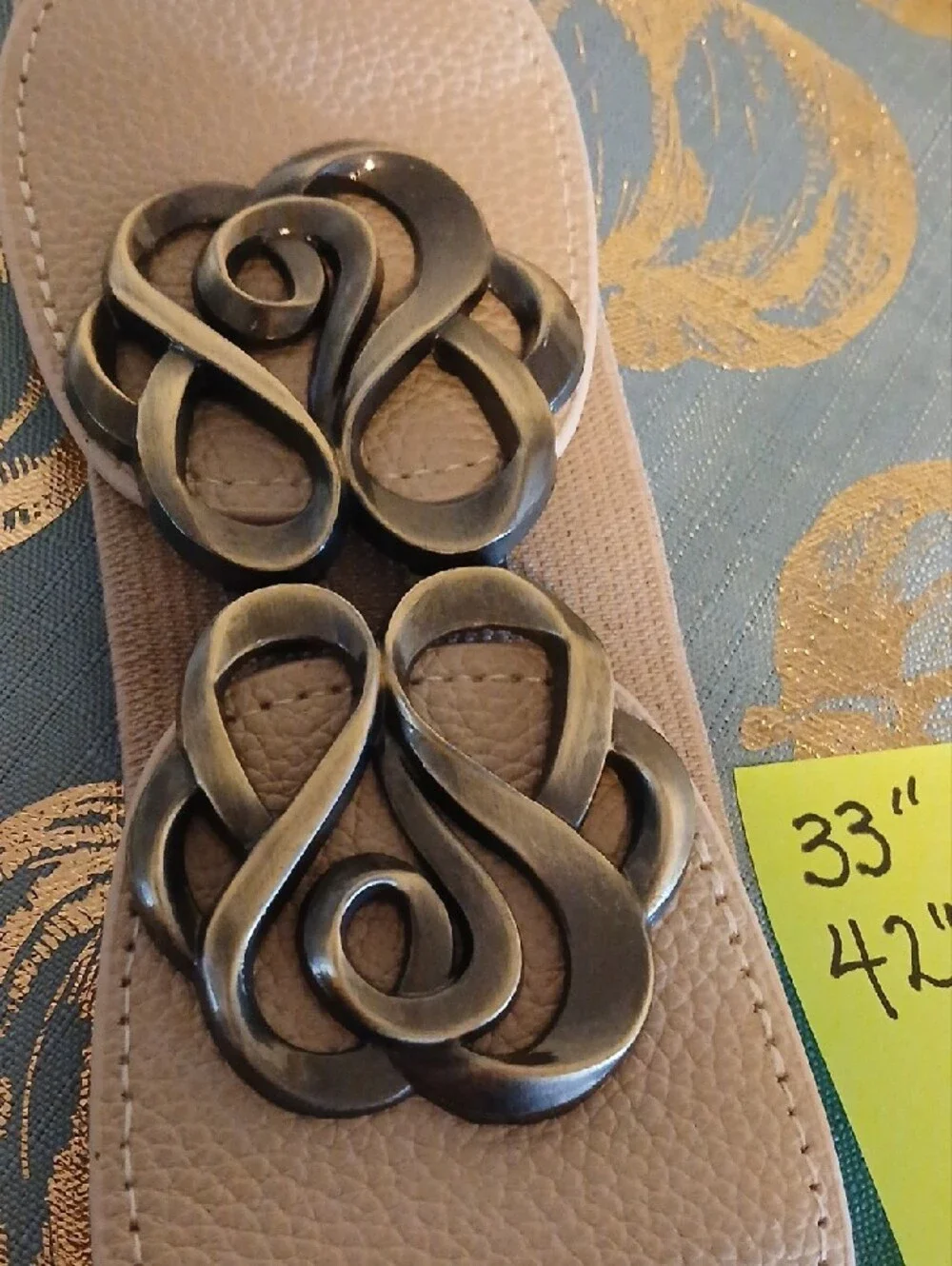 Tan Elastic Women's Belt with Decorative Silver Metal Clasp